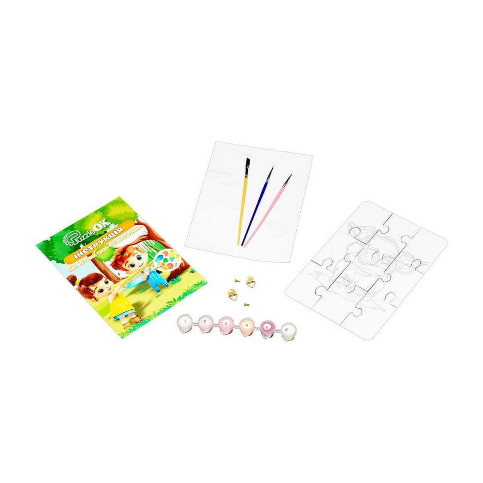 Деревʼяний пазл-розмальовка А5 "Поросятко" пензлик, фарби, клейка плівка Деревʼяний пазл-розмальовка А5 "Поросятко" пензлик, фарби, клейка плівка - Зображення 2