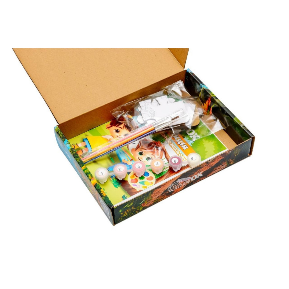 Деревʼяний пазл-розмальовка А5 "Поросятко" пензлик, фарби, клейка плівка Деревʼяний пазл-розмальовка А5 "Поросятко" пензлик, фарби, клейка плівка - Зображення 6