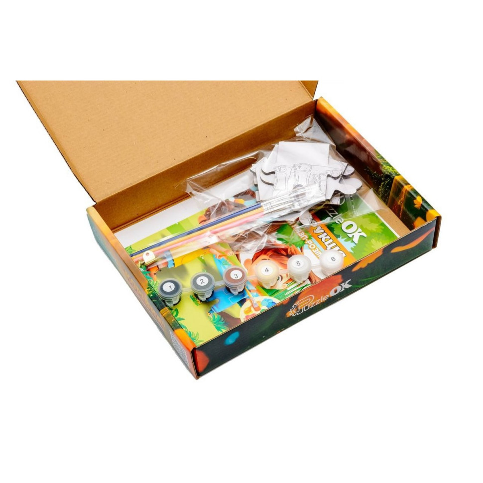 Деревʼяний пазл-розмальовка А5 "Корівка" пензлик, фарби, клейка плівка Деревʼяний пазл-розмальовка А5 "Корівка" пензлик, фарби, клейка плівка - Зображення 6