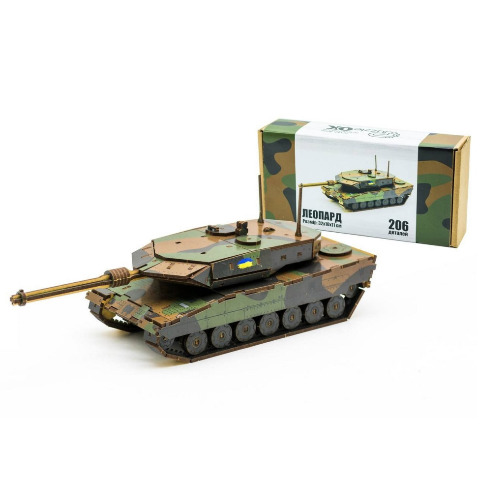 Дерев'яний 3D конструктор "Танк Леопард", 206 деталей Дерев'яний 3D конструктор "Танк Леопард", 206 деталей