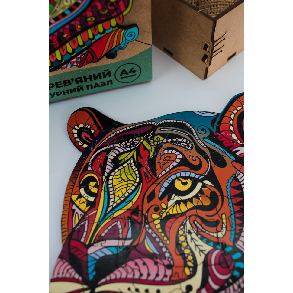Фігурний дерев'яний пазл A3 "Загадковий тигр" 129 деталей Фігурний дерев'яний пазл A3 "Загадковий тигр" 129 деталей - Зображення 3
