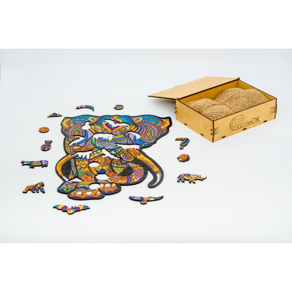 Фігурний дерев'яний пазл A3 "Індійський слон", 132 деталі Фігурний дерев'яний пазл A3 "Індійський слон", 132 деталі - Зображення 2