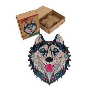 Фігурний дерев'яний пазл A3 "Сніжний хаскі", 123 деталі