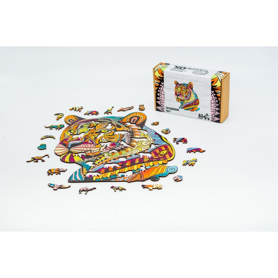 Фігурний дерев'яний пазл A3 "Загадковий тигр", 129 елементів Фігурний дерев'яний пазл A3 "Загадковий тигр", 129 елементів - Зображення 2