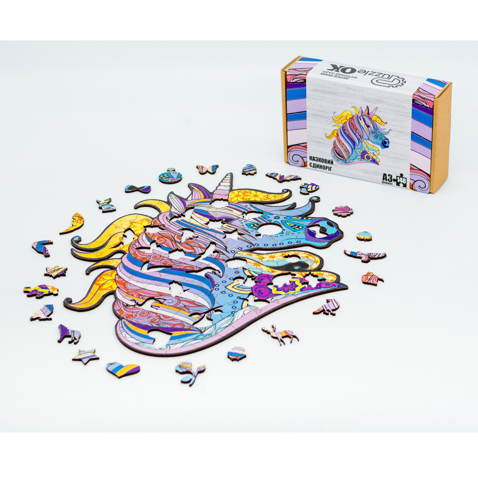 Фігурний дерев'яний пазл A3 "Казковий єдиноріг", 148 елементів Фигурный деревянный пазл A3 "Сказочный единорог", 148 элементов — изображение 2