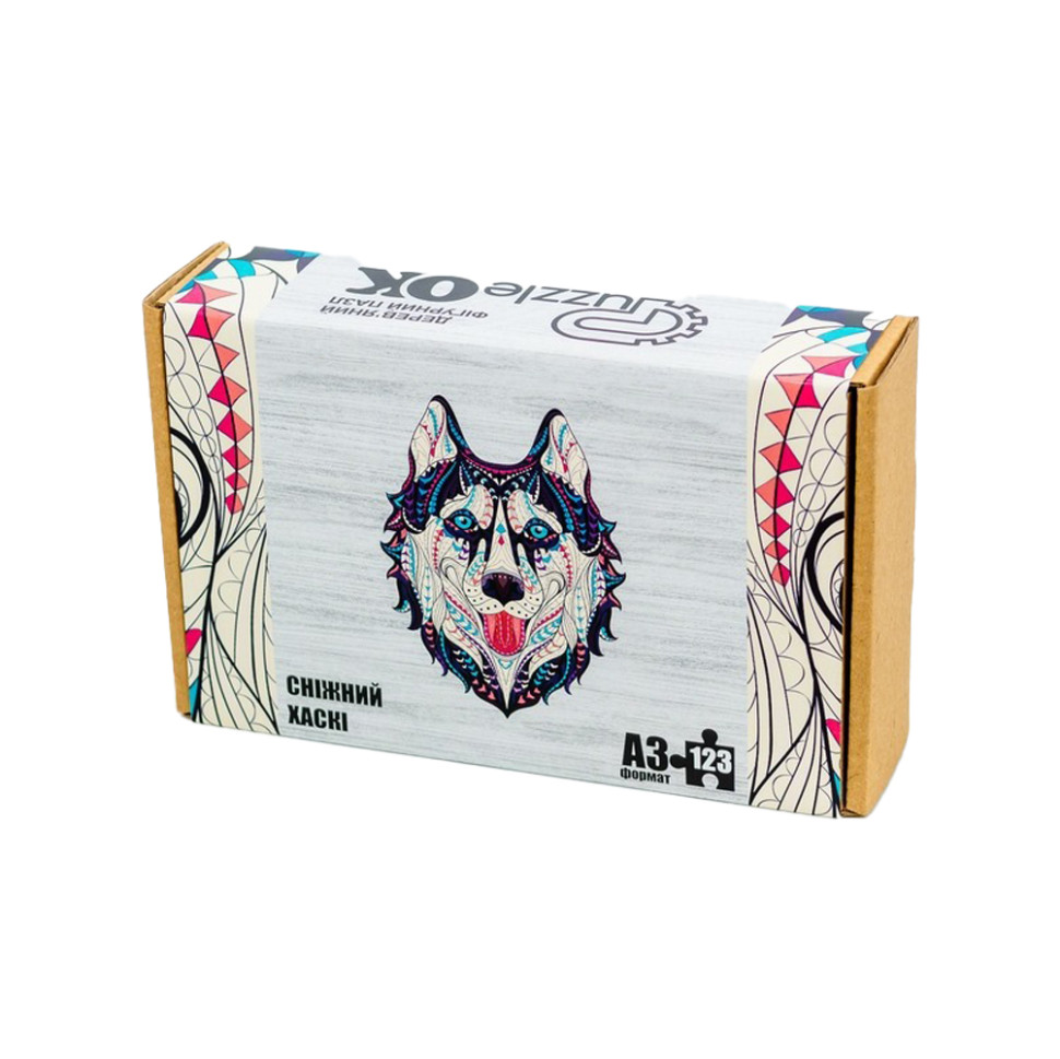 Фігурний дерев'яний пазл A3 "Сніжний хаскі", 123 елемента Фигурный деревянный пазл A3 "Снежный хаски", 123 элемента