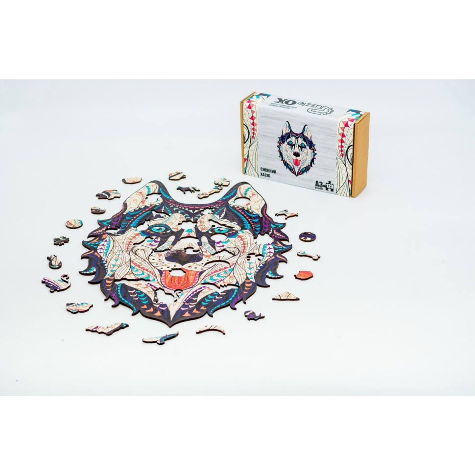 Фігурний дерев'яний пазл A3 "Сніжний хаскі", 123 елемента Фигурный деревянный пазл A3 "Снежный хаски", 123 элемента — изображение 3