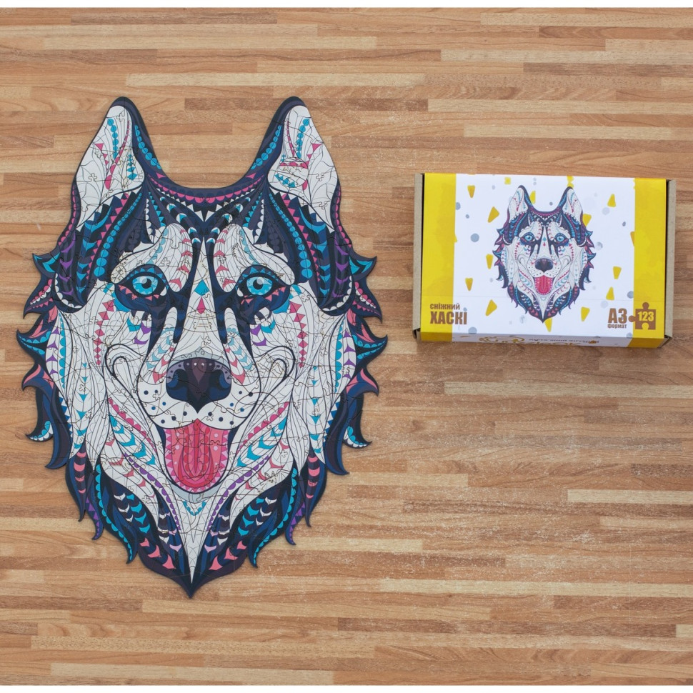 Фігурний дерев'яний пазл A3 "Сніжний хаскі", 123 елемента Фигурный деревянный пазл A3 "Снежный хаски", 123 элемента — изображение 2