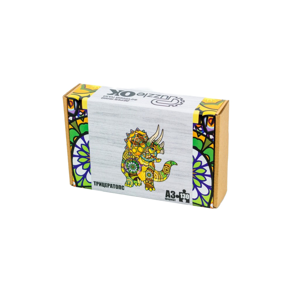 Фігурний дерев'яний пазл A3 "Трицератопс", 130 елементів Фигурный деревянный пазл A3 "Трицератопс", 130 элементов