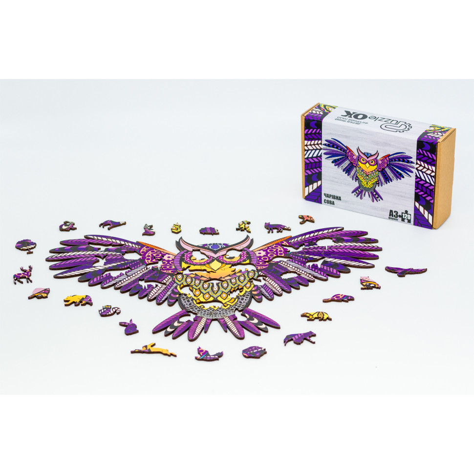 Фігурний дерев'яний пазл A3 "Чарівна сова", 120 елементів Фигурный деревянный пазл A3 "Волшебная сова", 120 элементов — изображение 2