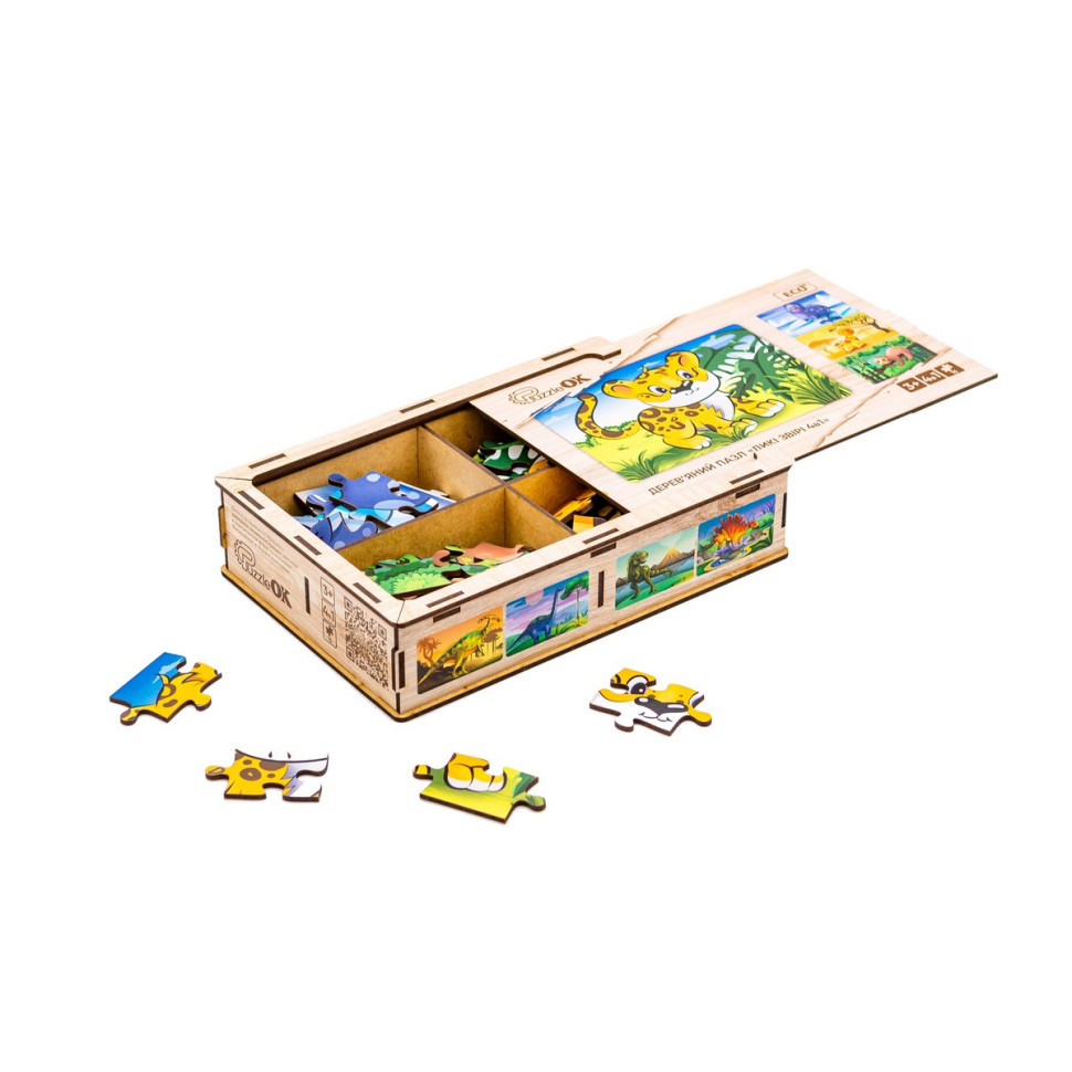 Дерев’яний дитячий пазл 4в1 "Дикі звірі", 80 елементів Дерев’яний дитячий пазл 4в1 "Дикі звірі", 80 елементів - Зображення 2