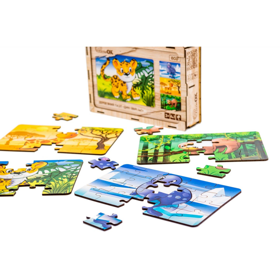 Дерев’яний дитячий пазл 4в1 "Дикі звірі", 80 елементів Дерев’яний дитячий пазл 4в1 "Дикі звірі", 80 елементів - Зображення 3