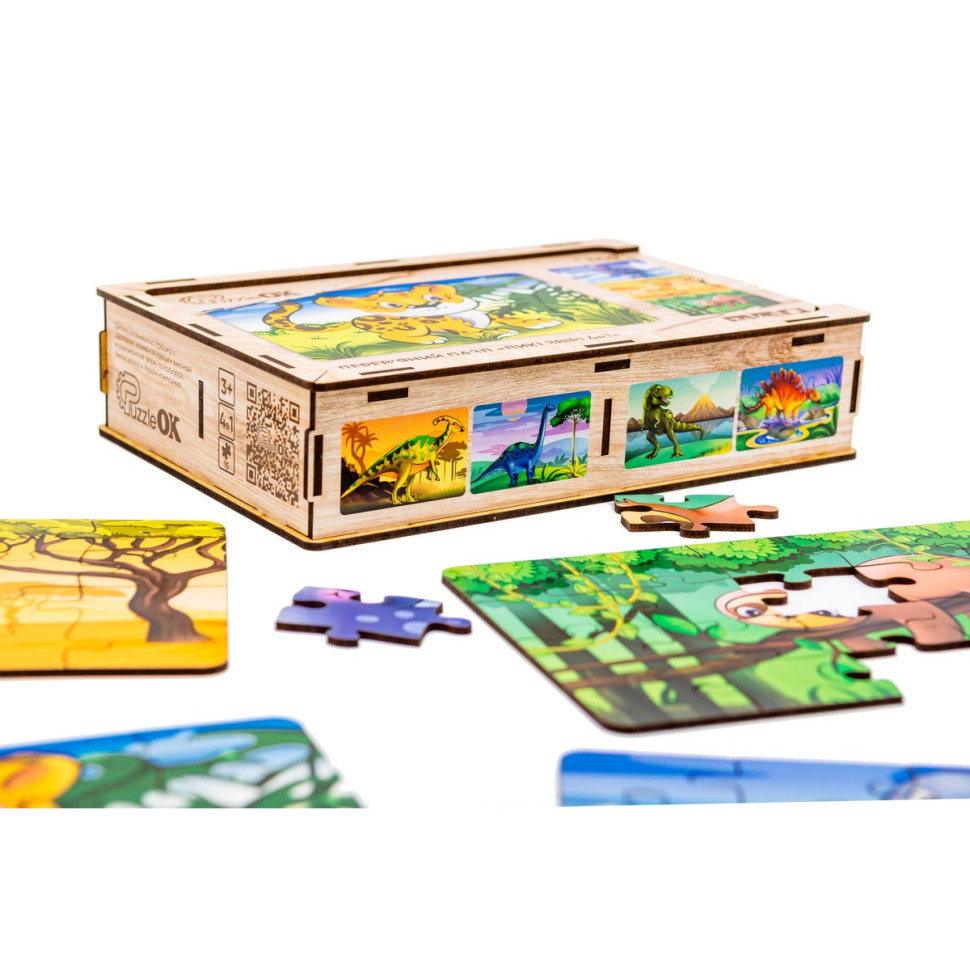 Дерев’яний дитячий пазл 4в1 "Дикі звірі", 80 елементів Дерев’яний дитячий пазл 4в1 "Дикі звірі", 80 елементів - Зображення 4