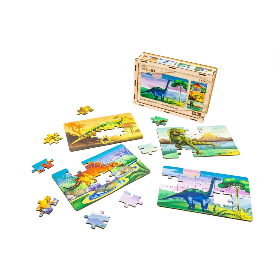 Дерев’яний дитячий пазл 4в1 "Динозаври", 80 елементів Дерев’яний дитячий пазл 4в1 "Динозаври", 80 елементів - Зображення 5