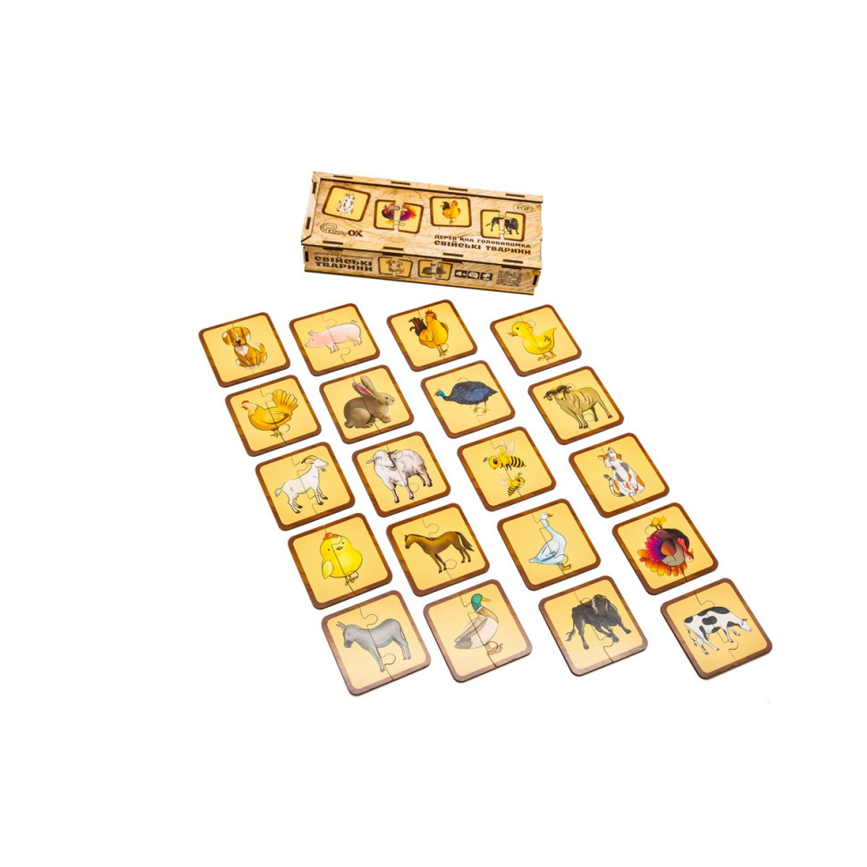 Дерев'яна головоломка "Свійські тварини", 40 елементів Дерев'яна головоломка "Свійські тварини", 40 елементів - Зображення 2