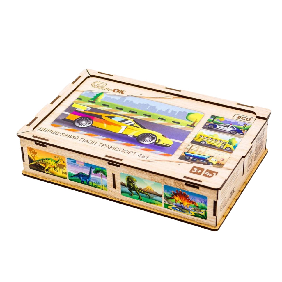 Дерев’яний дитячий пазл 4в1 "Транспорт", 80 елементів Дерев’яний дитячий пазл 4в1 "Транспорт", 80 елементів