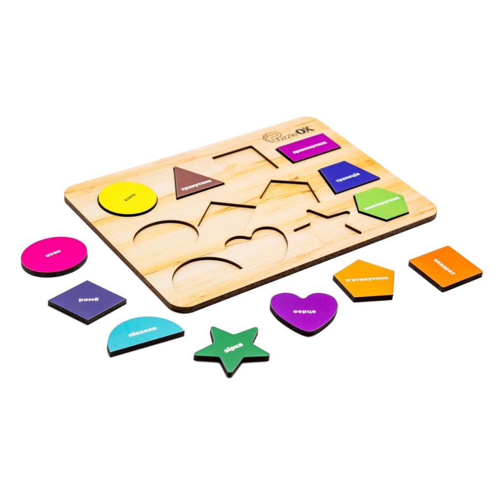 Розвиваюча дерев'яна іграшка "Фігури", 12 елементів Розвиваюча дерев'яна іграшка "Фігури", 12 елементів - Зображення 2