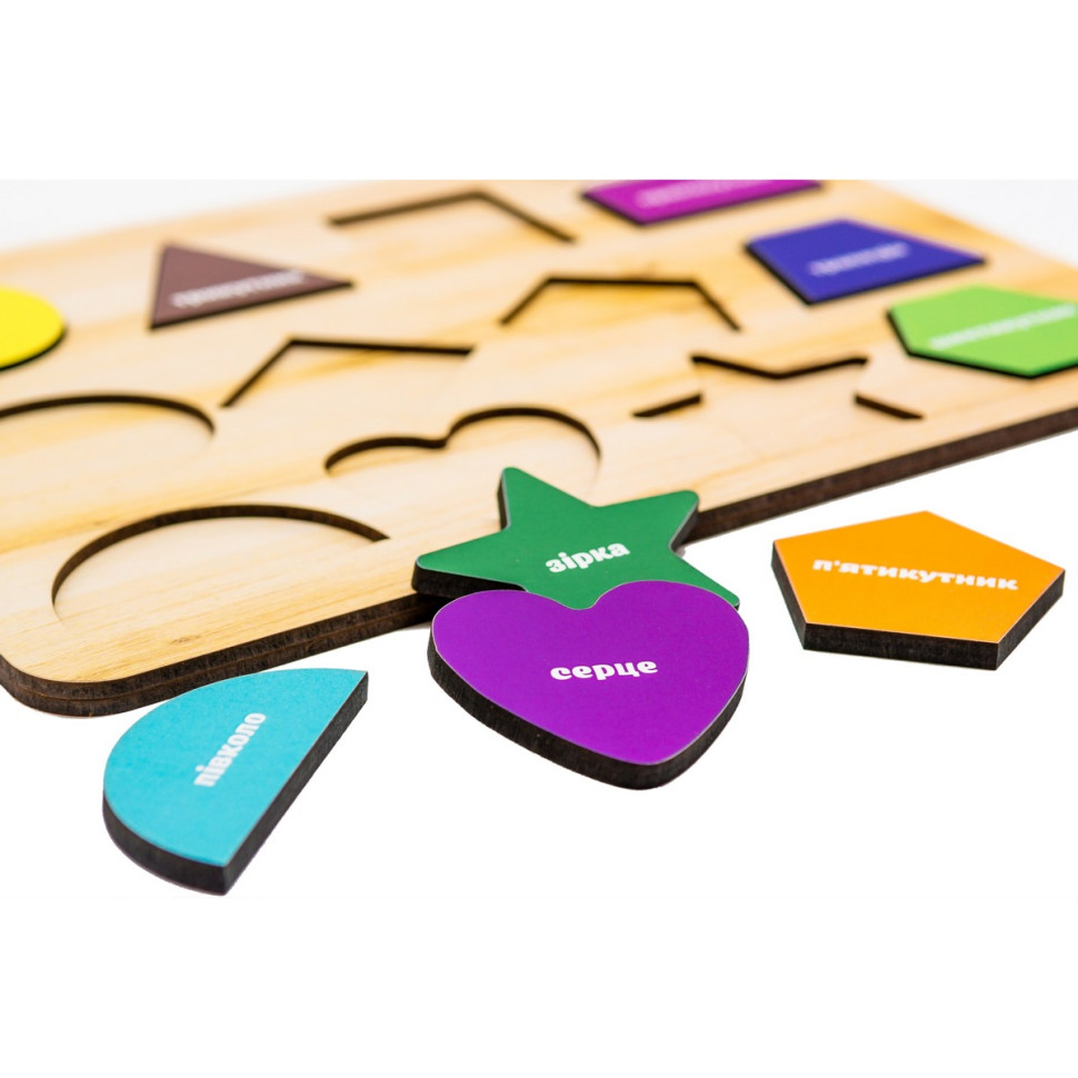 Розвиваюча дерев'яна іграшка "Фігури", 12 елементів Розвиваюча дерев'яна іграшка "Фігури", 12 елементів - Зображення 3