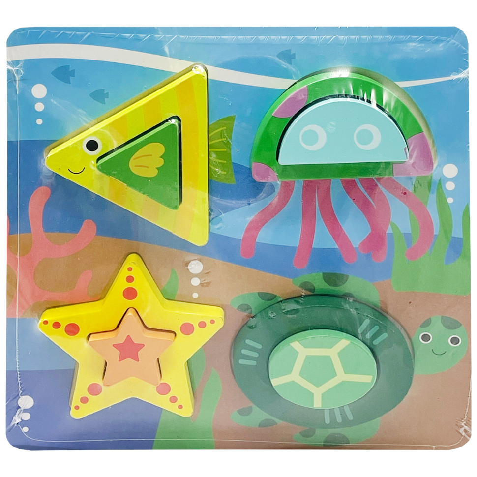 Дитячий дерев'яний пазл-вкладиш 3D "Морські Тварини" Дитячий дерев'яний пазл-вкладиш 3D "Морські Тварини"