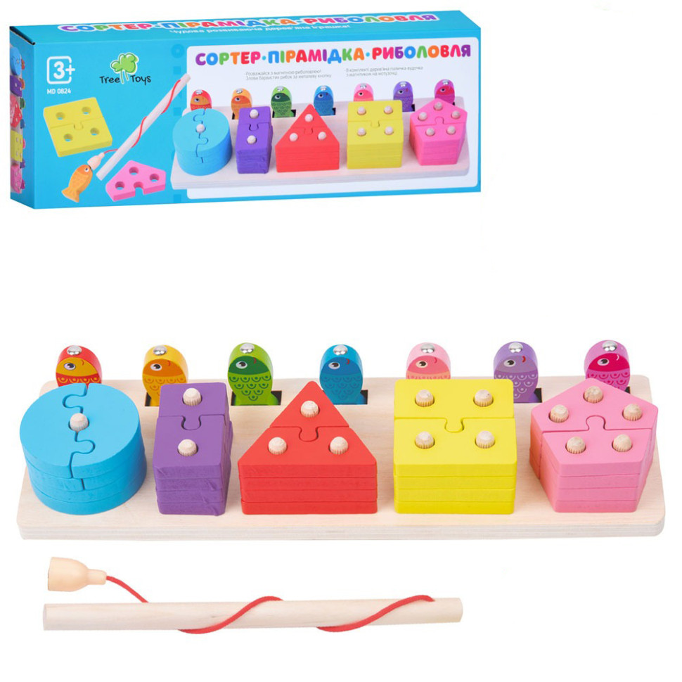 Дерев'яна іграшка Геометрика фігури, риболовля Дерев'яна іграшка Геометрика фігури, риболовля