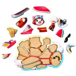 Дерев'яний контурний пазл "Котик пілот"