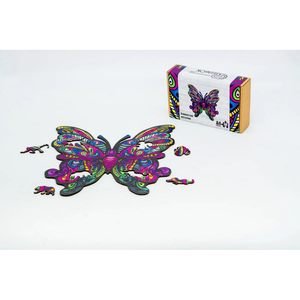 Фігурний дерев'яний пазл A4 Барвистий Метелик, 60 деталей Фігурний дерев'яний пазл A4 Барвистий Метелик, 60 деталей - Зображення 2
