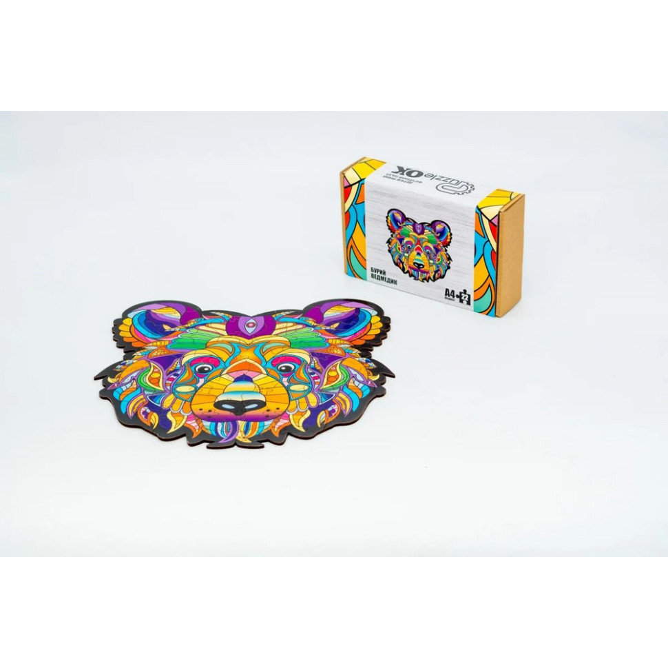 Фігурний дерев'яний пазл A4 Бурий Ведмедик, 22 деталі Фигурный деревянный пазл A4 Бурый Мишка, 22 детали — изображение 2