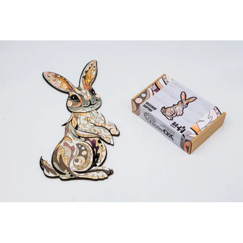 Фігурний дерев'яний пазл A4 Веселий Зайчик, 67 деталей Фігурний дерев'яний пазл A4 Веселий Зайчик, 67 деталей - Зображення 2