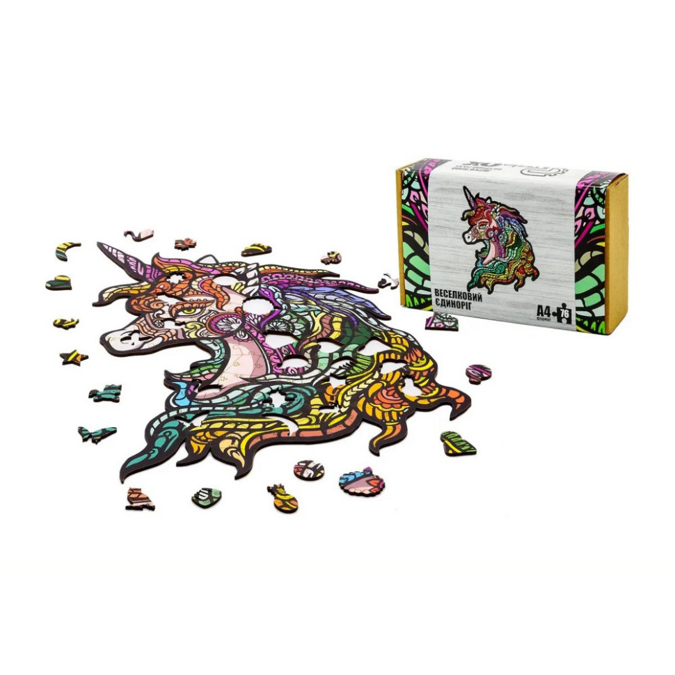 Фігурний деревяний пазл A4 Веселковий Єдиноріг, 76 деталей Фігурний деревяний пазл A4 Веселковий Єдиноріг, 76 деталей - Зображення 2