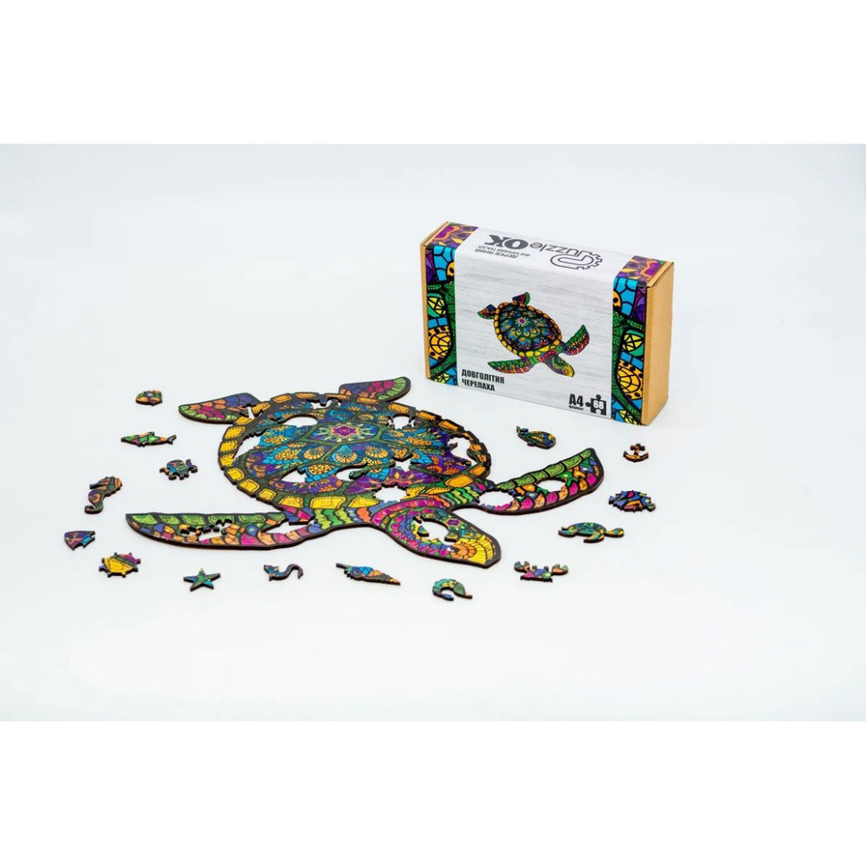 Фігурний дерев'яний пазл A4 Довголітня Черепаха, 68 деталей Фігурний дерев'яний пазл A4 Довголітня Черепаха, 68 деталей - Зображення 2