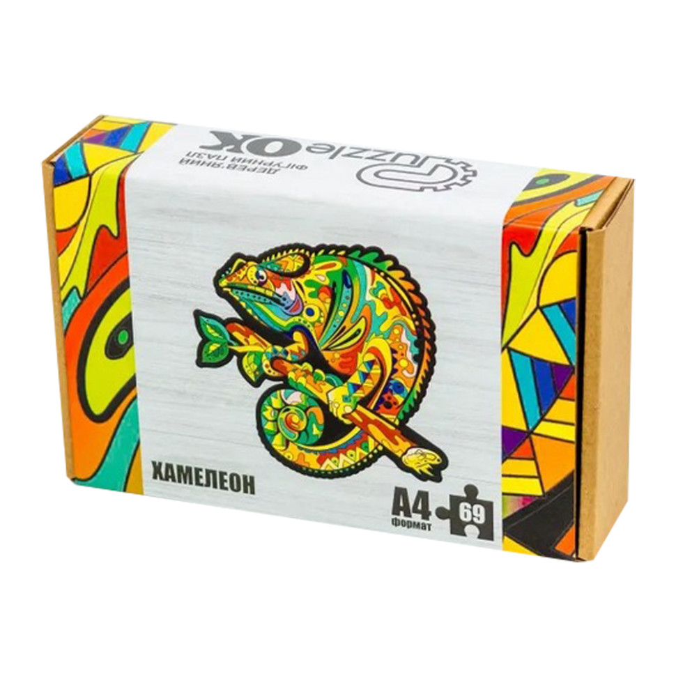 Фігурний дерев'яний пазл A4 Хамелеон, 69 деталей Фігурний дерев'яний пазл A4 Хамелеон, 69 деталей