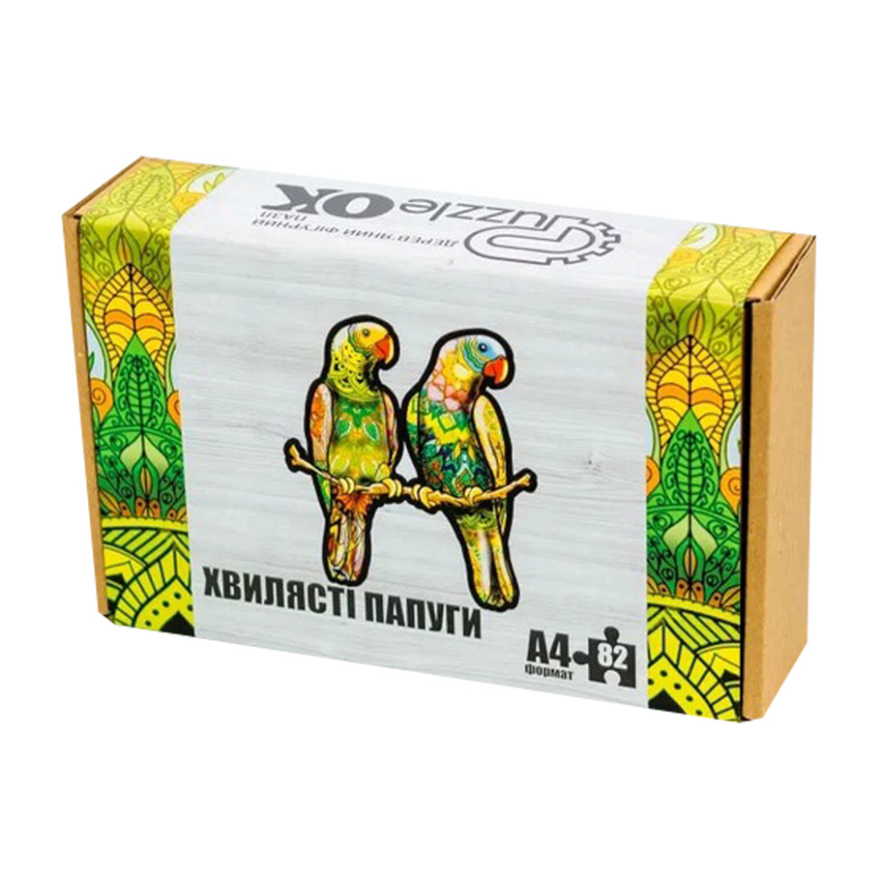 Фігурний дерев'яний пазл A4 Хвилясті папуги, 82 деталі Фігурний дерев'яний пазл A4 Хвилясті папуги, 82 деталі