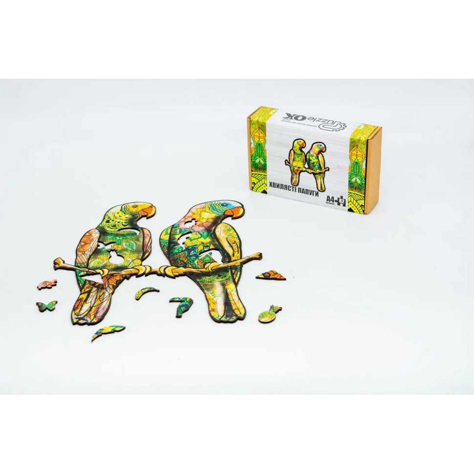 Фігурний дерев'яний пазл A4 Хвилясті папуги, 82 деталі Фігурний дерев'яний пазл A4 Хвилясті папуги, 82 деталі - Зображення 2