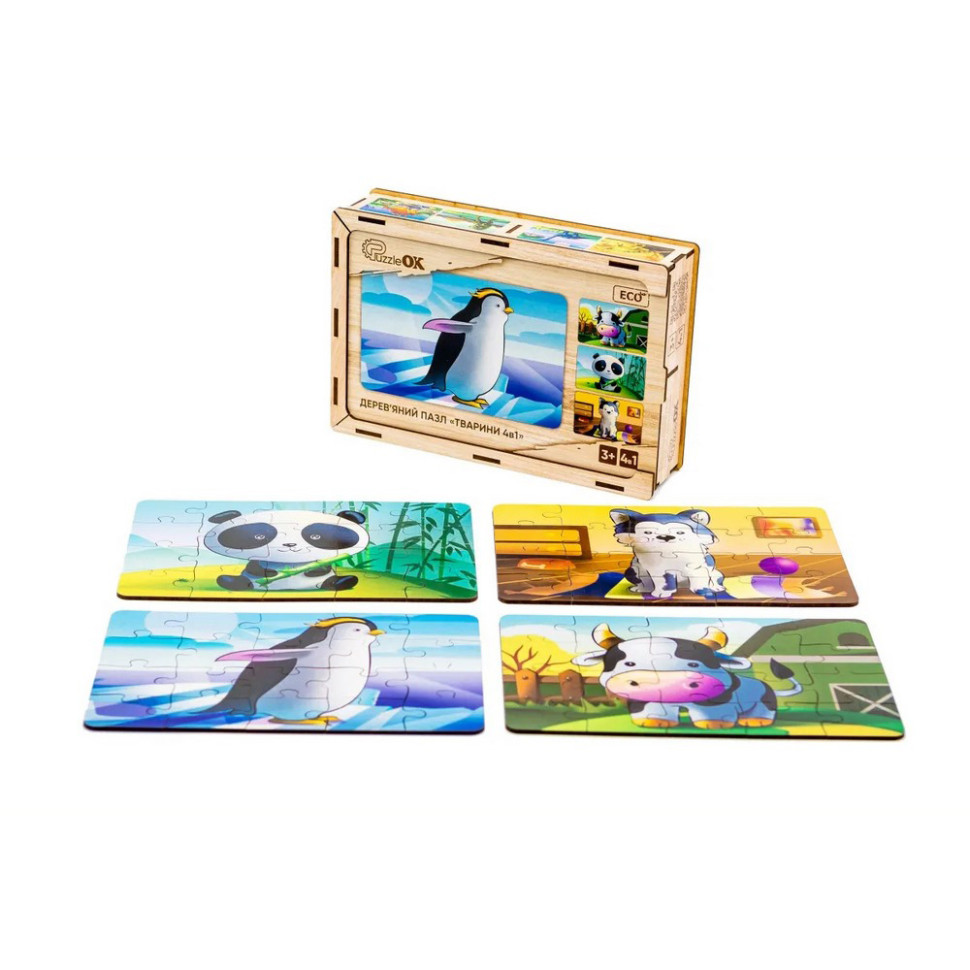 Дитячий дерев'яний пазл Тварини 4 в 1, 80 елементів Дитячий дерев'яний пазл Тварини 4 в 1, 80 елементів - Зображення 3