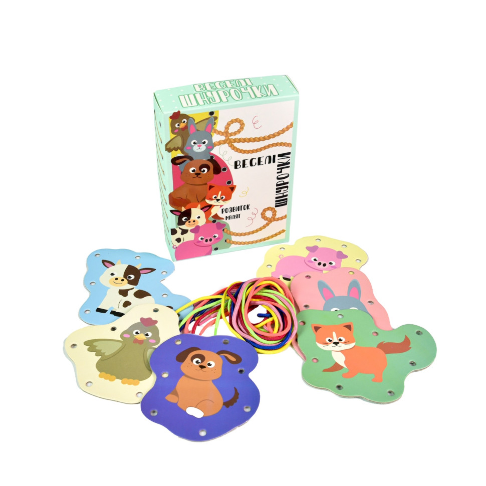 Розвиваюча гра "Веселі шнурочки Тварини", 6 картинок, кольорові шнурки Розвиваюча гра "Веселі шнурочки Тварини", 6 картинок, кольорові шнурки - Зображення 2