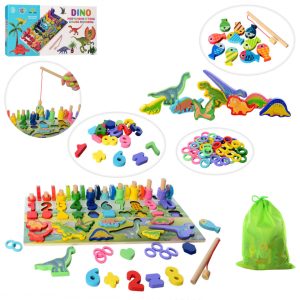 Дерев'яна іграшка Центр розвиваючий фігурки, риболовля, цифри, динозаври