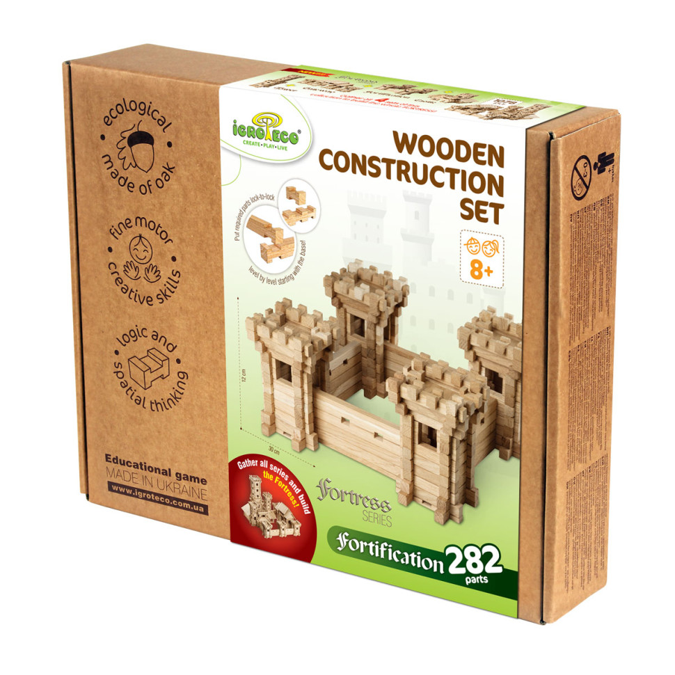 Дерев'яний конструктор "Оборонні мури" Igroteco, 282 деталі Дерев'яний конструктор "Оборонні мури" Igroteco, 282 деталі