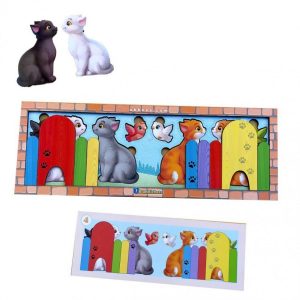 Дерев'яна гра з картками "Котики за парканом" Ubumblebees, 51 деталь і 14 карток