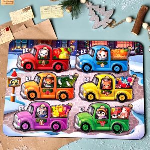 Alternative view of Дерев'яна гра з картками "Тварини на машинках" Ubumblebees, 42 деталі і 12 карток