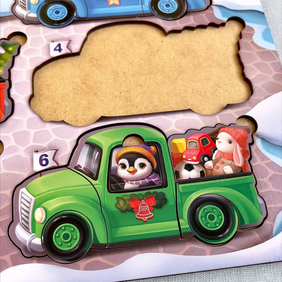 Дерев'яна гра з картками "Тварини на машинках" Ubumblebees, 42 деталі і 12 карток Дерев'яна гра з картками "Тварини на машинках" Ubumblebees, 42 деталі і 12 карток - Зображення 3