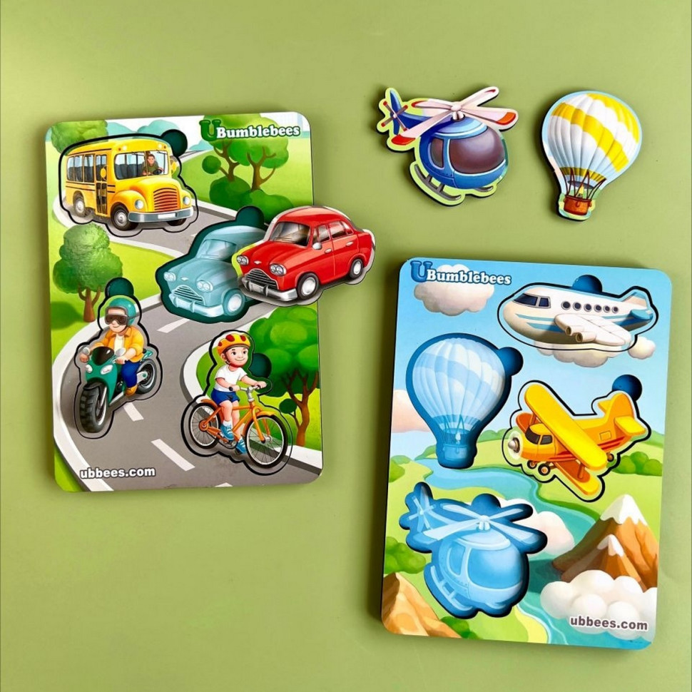 Дерев'яний пазл-вкладиш "Транспорт-2" Ubumblebees фон із підказкою Деревянный пазл-вкладыш "Транспорт-2" Ubumblebees фон с подсказкой — изображение 2