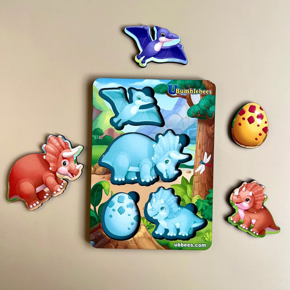 Дерев'яний пазл-вкладиш "Динозаври" Ubumblebees фон із підказкою Дерев'яний пазл-вкладиш "Динозаври" Ubumblebees фон із підказкою - Зображення 2