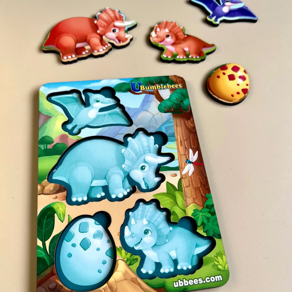 Дерев'яний пазл-вкладиш "Динозаври" Ubumblebees фон із підказкою Дерев'яний пазл-вкладиш "Динозаври" Ubumblebees фон із підказкою - Зображення 3