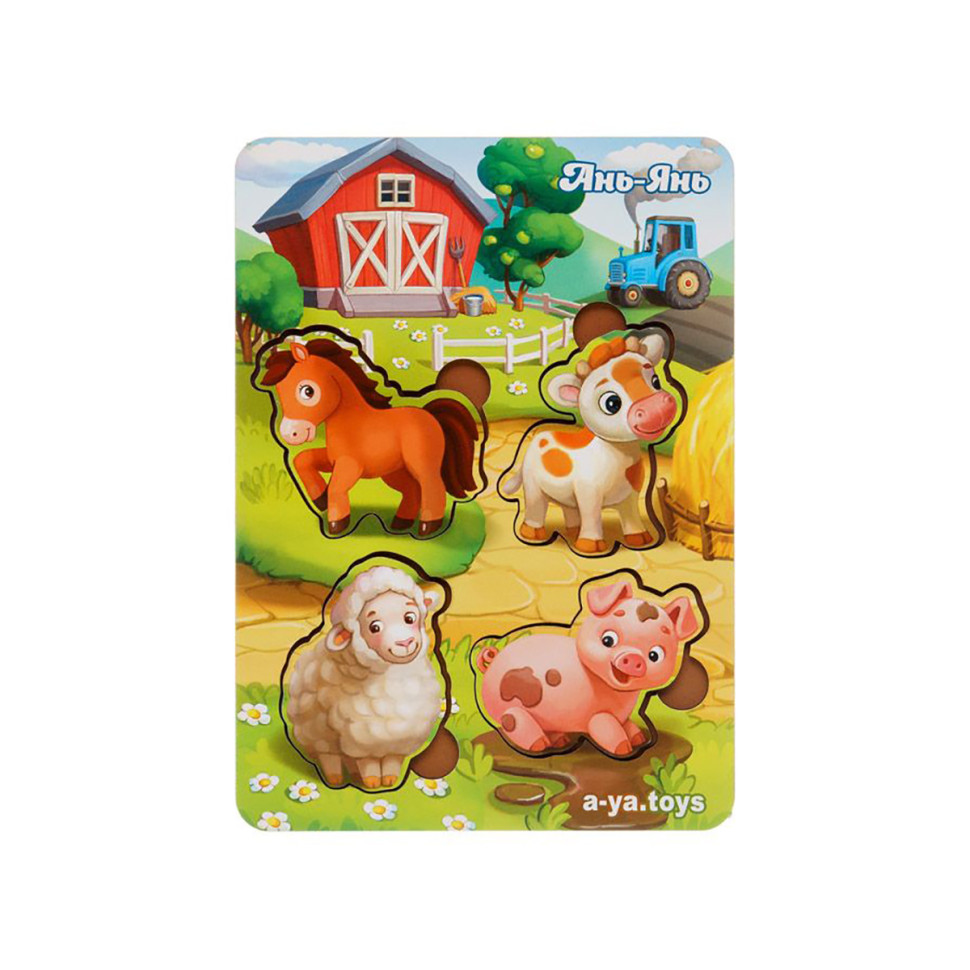 Дерев'яний пазл-вкладиш "Домашні тварини-1" Ubumblebees фон із підказкою Деревянный пазл-вкладыш "Домашние животные-1" Ubumblebees фон с подсказкой