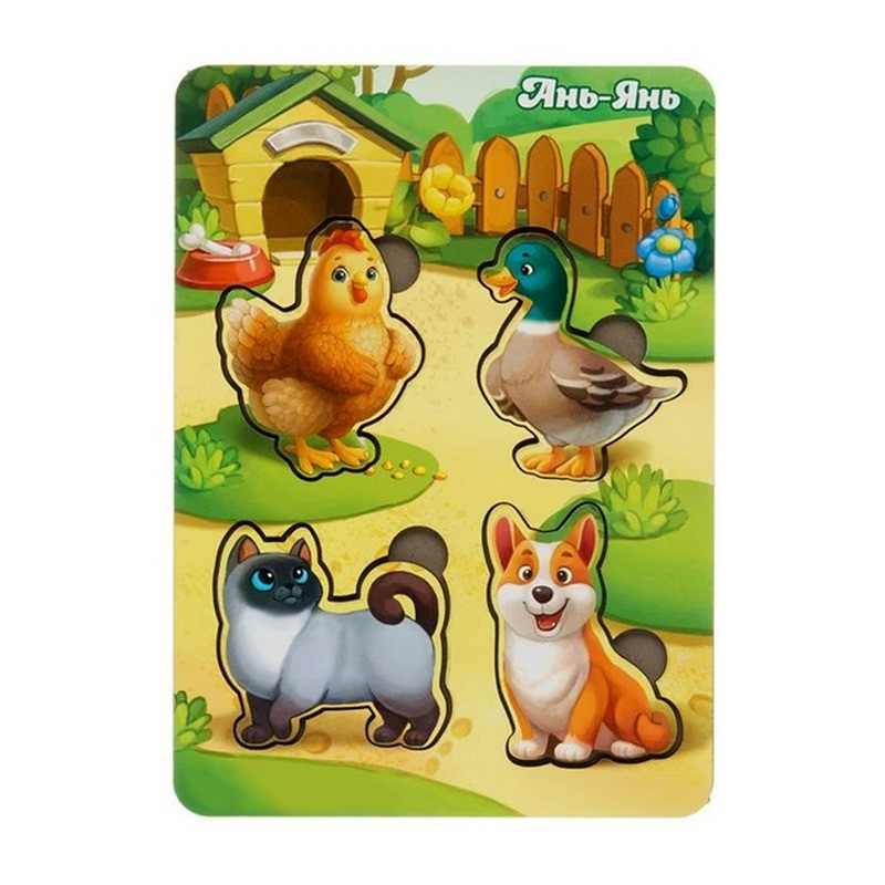 Дерев'яний пазл-вкладиш "Домашні тварини-2" Ubumblebees фон із підказкою Деревянный пазл-вкладыш "Домашние животные-2" Ubumblebees фон с подсказкой — изображение 2