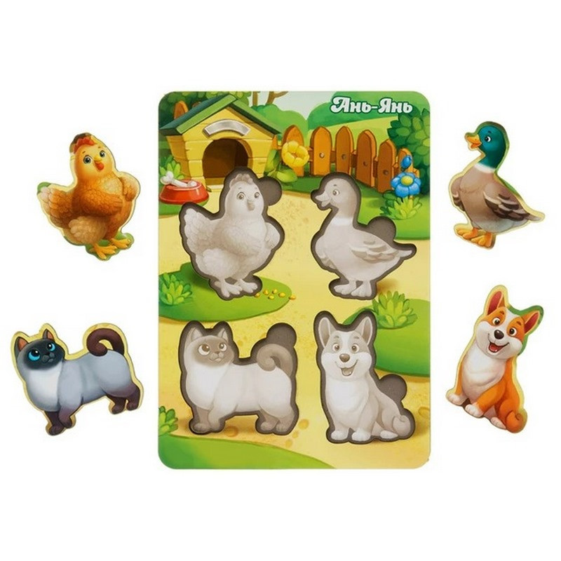 Дерев'яний пазл-вкладиш "Домашні тварини-2" Ubumblebees фон із підказкою Деревянный пазл-вкладыш "Домашние животные-2" Ubumblebees фон с подсказкой