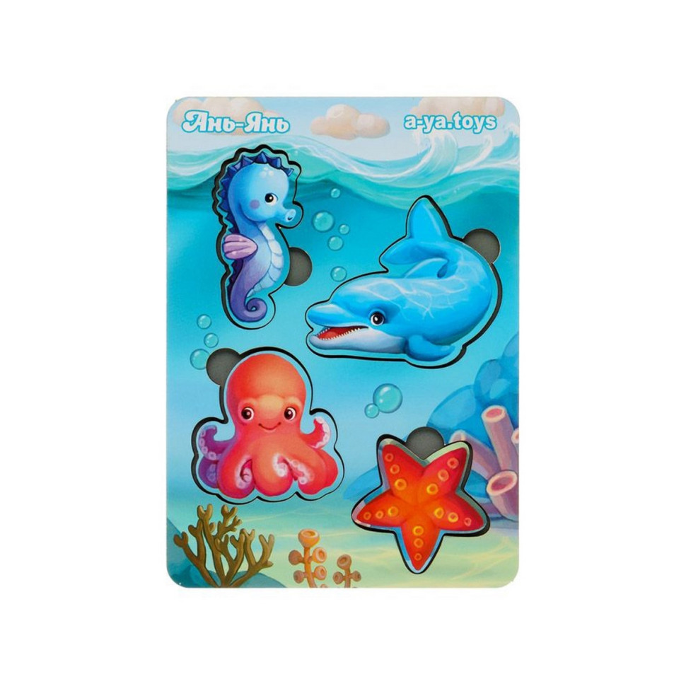 Дерев'яний пазл-вкладиш "Морські тварини-1" Ubumblebees фон із підказкою Дерев'яний пазл-вкладиш "Морські тварини-1" Ubumblebees фон із підказкою - Зображення 2