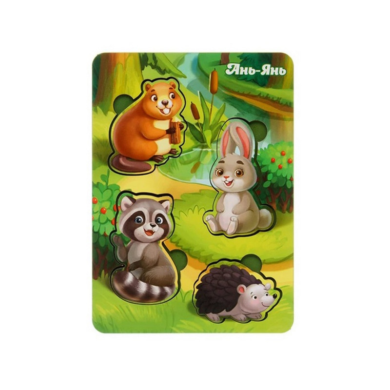 Дерев'яний пазл-вкладиш "Лісові тварини-1" Ubumblebees фон із підказкою Деревянный пазл-вкладыш "Лесные животные-1" Ubumblebees фон с подсказкой — изображение 2