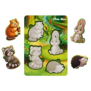 Дерев'яний пазл-вкладиш "Лісові тварини-1" Ubumblebees фон із підказкою Деревянный пазл-вкладыш "Лесные животные-1" Ubumblebees фон с подсказкой