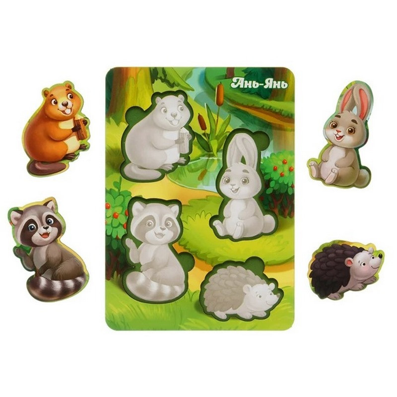 Дерев'яний пазл-вкладиш "Лісові тварини-1" Ubumblebees фон із підказкою Деревянный пазл-вкладыш "Лесные животные-1" Ubumblebees фон с подсказкой